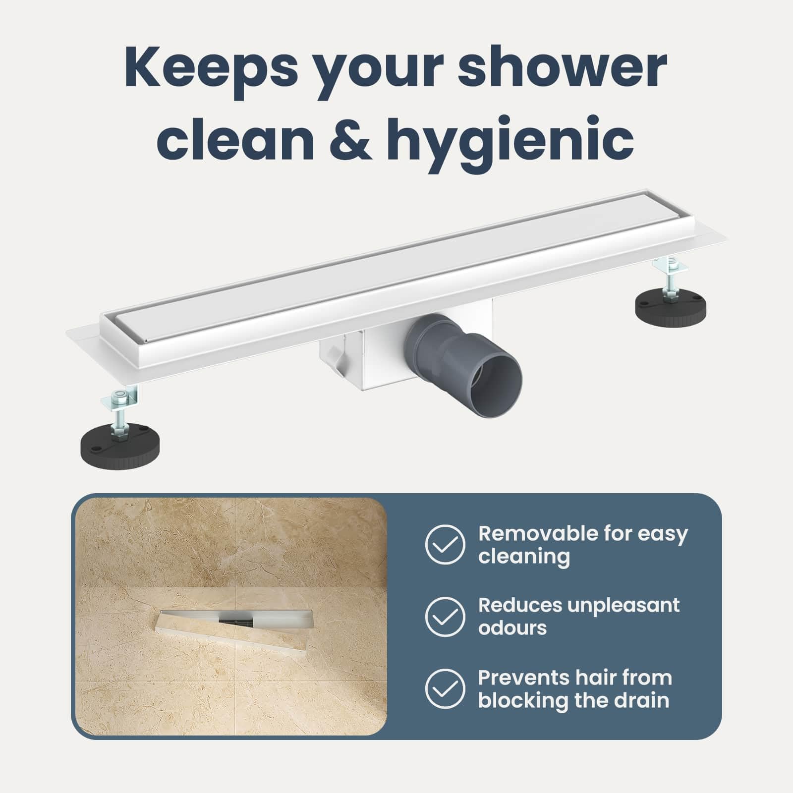 vidaXL Drenaggio Doccia 2 in 1 Argento 60 cm Acciaio Inox 304, Stile per Il Bagno, Scarico Doccia Moderno, Soluzione idraulica, Accessori per Il Controllo dell'Acqua
