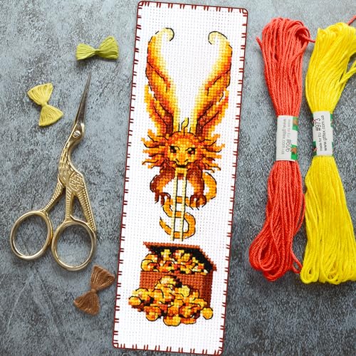 Image of Povitrulya Golden Dragon Counted Cross Stitch Kit - DIY Embroidery Set for Adults with Paper Pattern, 16-Count Aida Canvas and presorted Floss