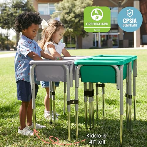 Image of ECR4Kids 4-Station Sand and Water Adjustable Play Table, Sensory Bins, Grey /Emerald