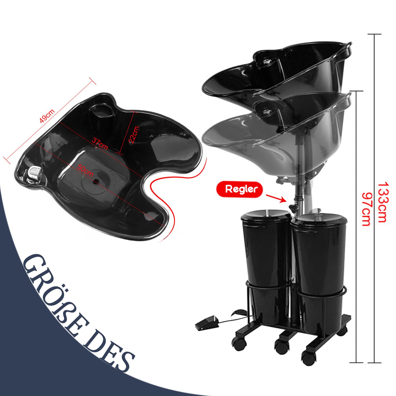 Mobiles Waschbecken Friseur für Zuhause Höhenverstellbar Rückwärtswaschbecken mit Pumpe Tragbares Friseur Waschbecken mit Wassertank und Brause