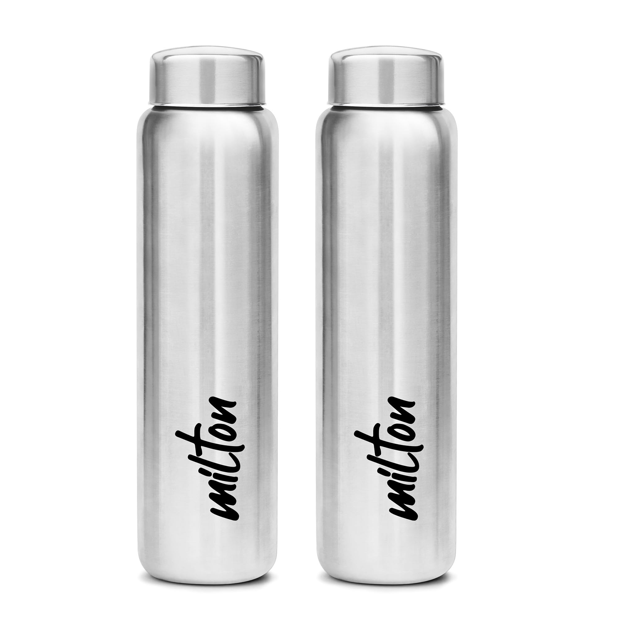 MILTON Aqua 1000 Stainless Steel Water Bottle, Set of 2, 950 ml Each, Silver | 100% Leaf Proof | Office Bottle | Gym Bottle | Home | Kitchen | Hiking | Treking Bottle | Travel Bottle
