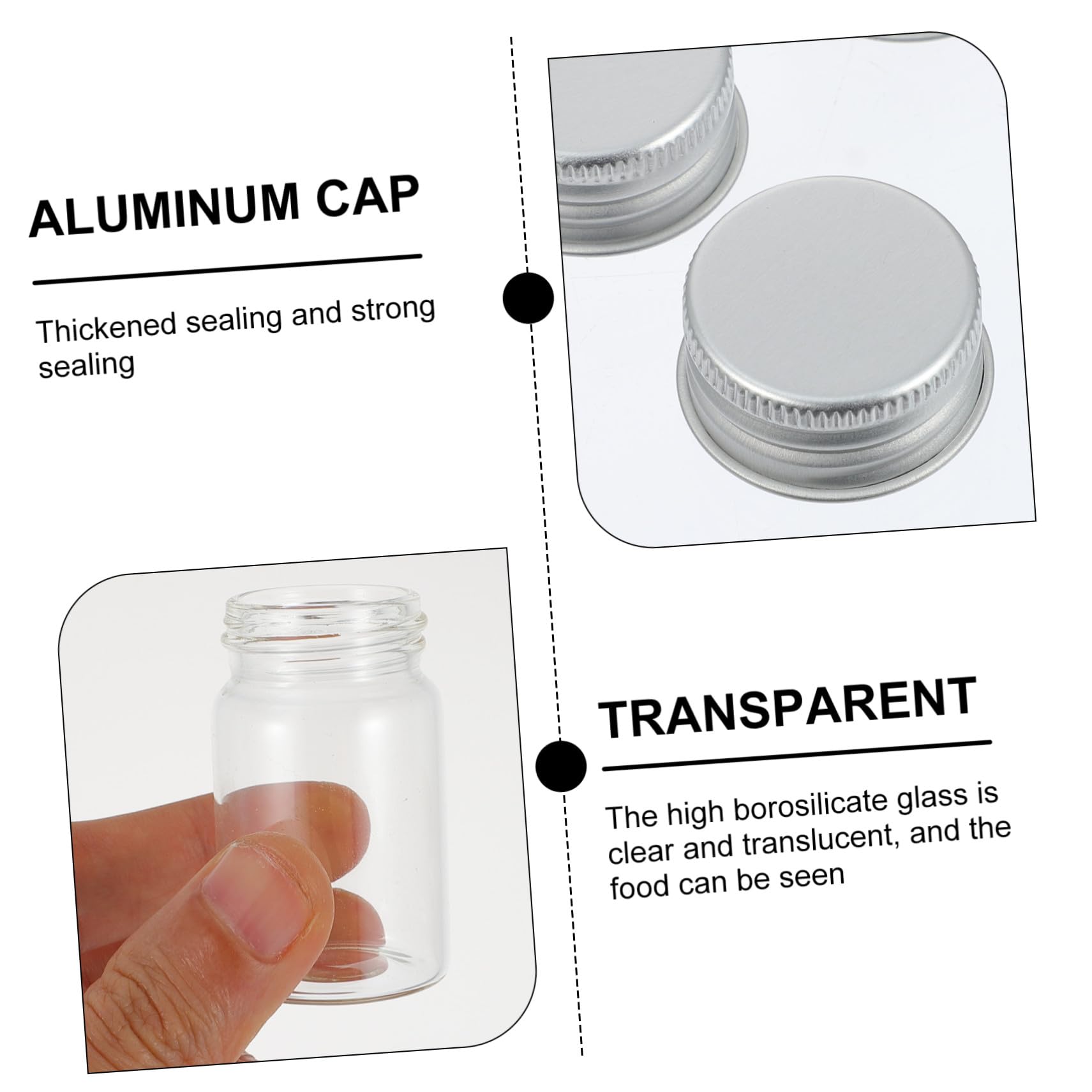Cabilock Botellas de Vidrio Material Sintético, Fáciles de Transportar 20ml 50piezas con Tapa para Experimentación para Almacenamiento de Muestras en Laboratorio
