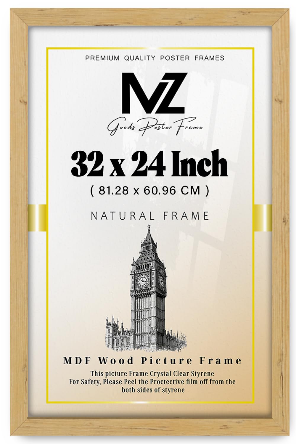 MZ GOODS | Modern Pine 32 x 24 Inch Poster Frame - 812.8 x 609.6 mm Engineered Wood | Easy Installation with Clips & Hangers (81.28 x 60.96 CM) [ Pine ]