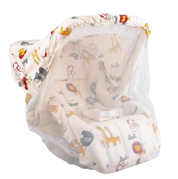 BabyGo 5 in 1 DLX Baby Carry Cot & Rocking Chair with Adjustable Handle | Large Canopy | Safety Lap Belt | Anti-Mosquito Net | Double Cushioned, Comfortable and Washable Seat - Plastic (Beige) - Image 3 thumbnail