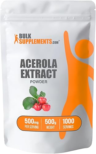 BULKSUPPLEMENTS.COM Acerola - Extracto de cereza en polvo, suplemento natural de vitamina C, polvo de cereza de acerola, vegano y sin gluten, 500 mg