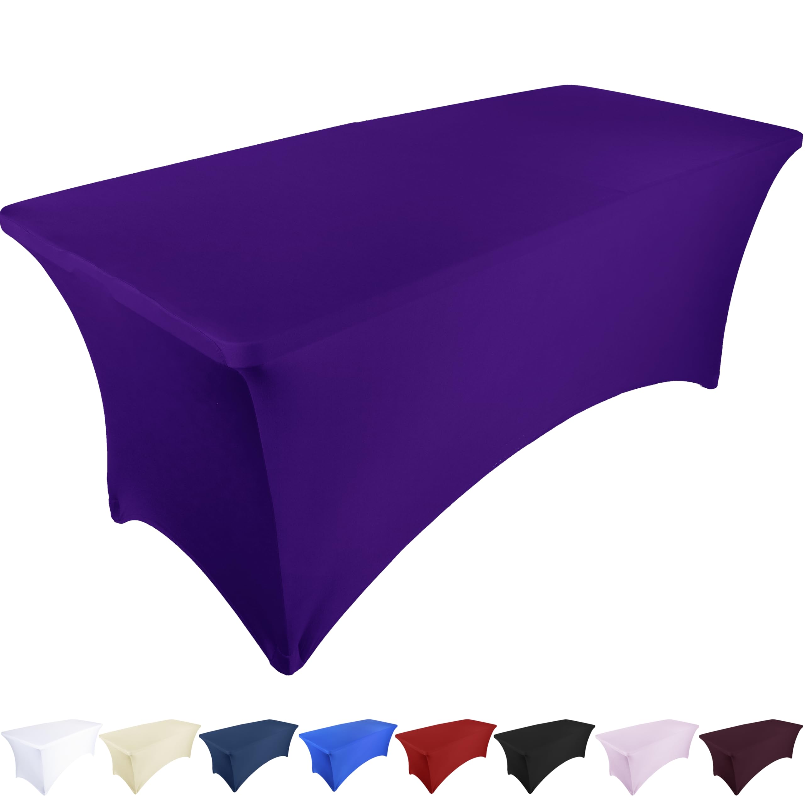 Ocves Stretch Tablecloth 6ft Spandex Table Covers Polyester Fitted Rectangular Stretchable Table Cover Wedding Party Cocktail Bar Craft Exhibitions Washable Purple