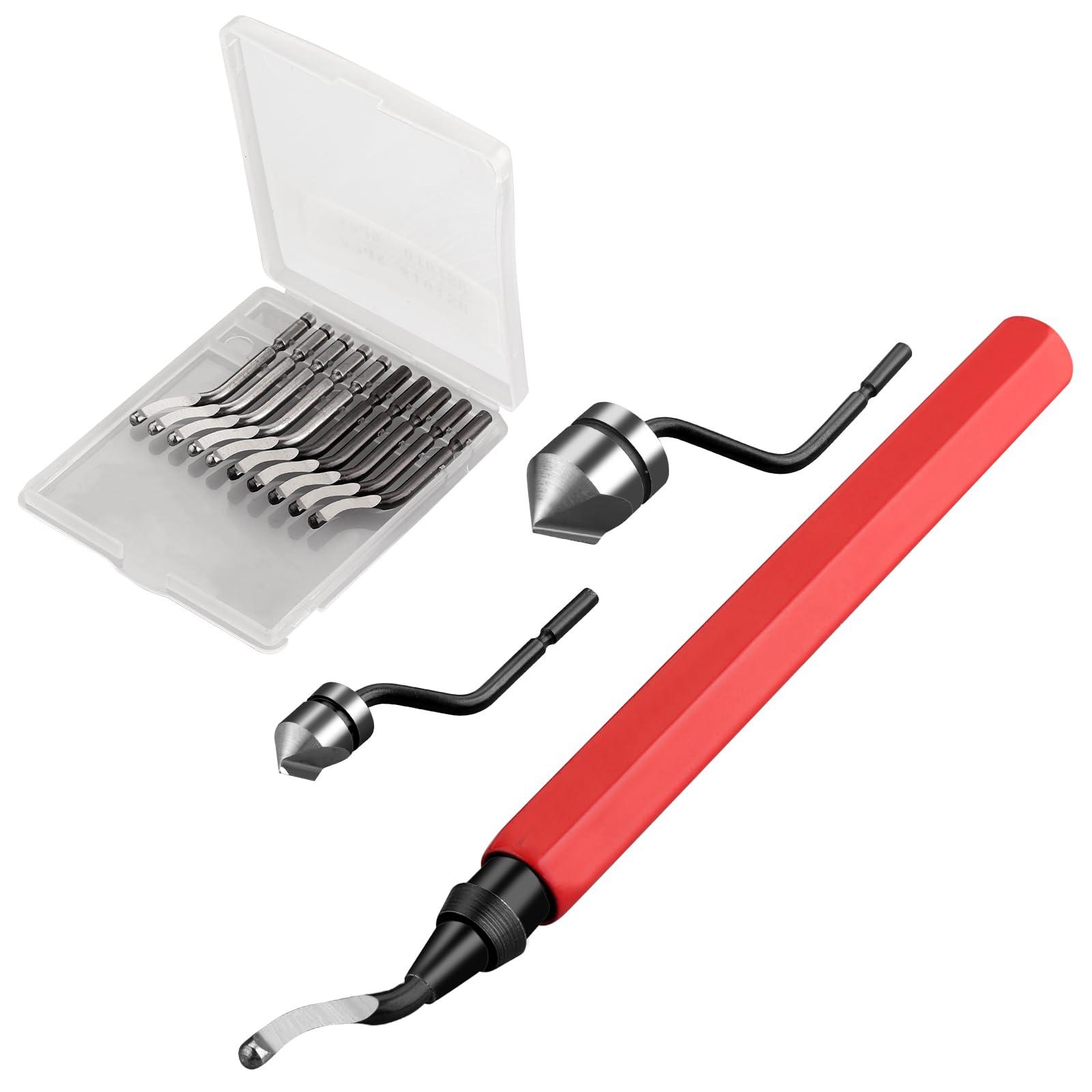 XUNTOP Sbavatore di Attrezzi Set con 10 Pezzi Lame di Rotanti 360°Rotazione Sbavatura Strumento Mano Utensile Manico in Metallo per Stampe 3D Tubi Plastica Alluminio Rame Acciaio e PVC