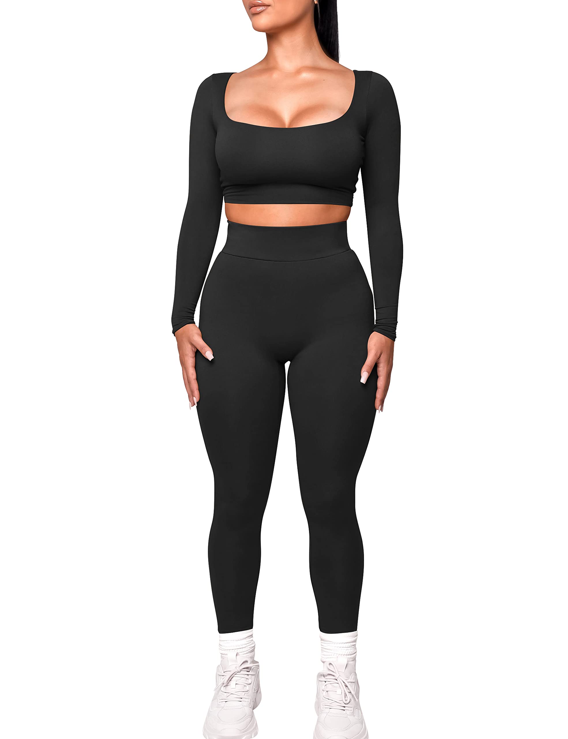 Kaximilwomens Workout Tracksuit Piece Outfits Long Sleeve Crop