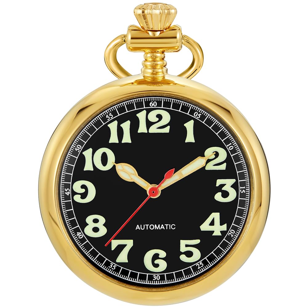 Alwesam Gold Pocket Watch Copper Hand Wind Mechanical Pocket Watches Men Arabic Numerals Steampunk with Chain&Box