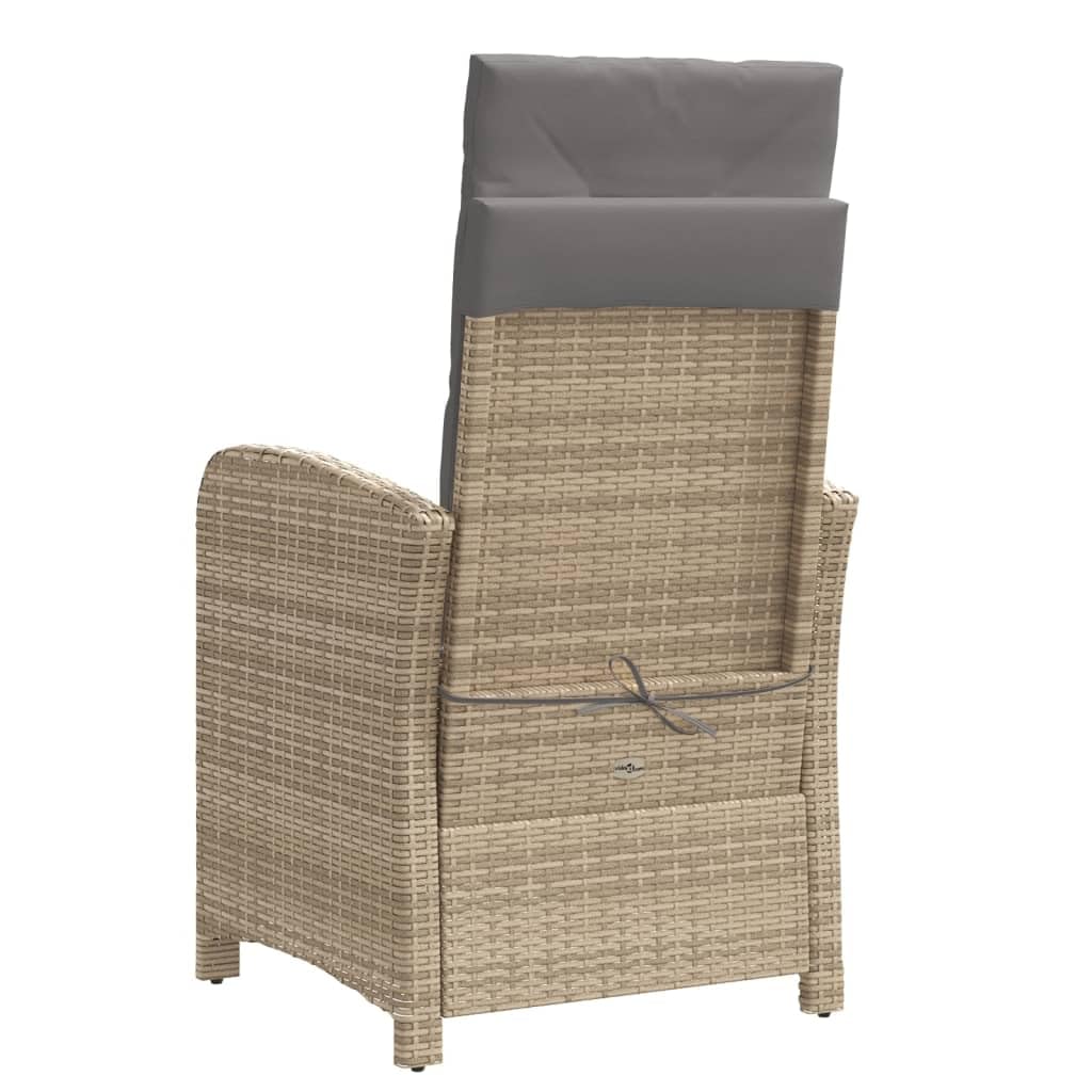 Poltrona reclinabile da giardino con cuscini in rattan PE beige misto sedie da esterno resistente alle intemperie, poltrone per terrazze, mobili da giardino, poltrone da giardino