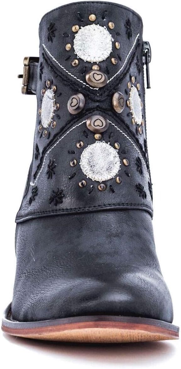 Gc Shoes Austin Western Ankle Boots - Zip-Up Metal Studded Stacked Heel Boot
