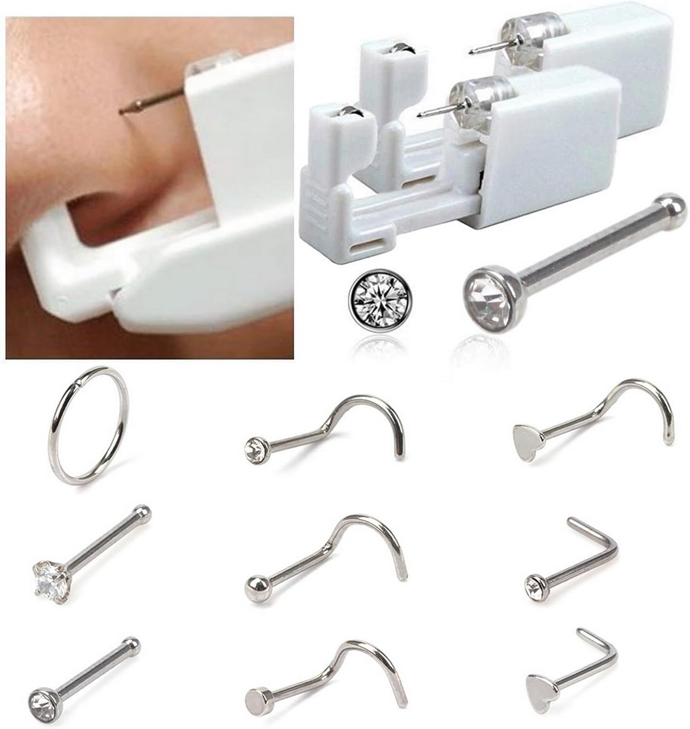 Nose Piercing Kit Disposable Sterile Safety Nose Piercing Gun Tools with 10 pcs Nose Studs for