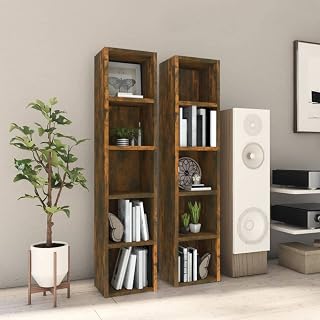 WIFESE Estantería para CD, 2 unidades, roble ahumado, 21 x 16 x 93,5 cm, material de madera, estantería para libros, estantería de pared, estantería para CD, estantería para niños, estantería para