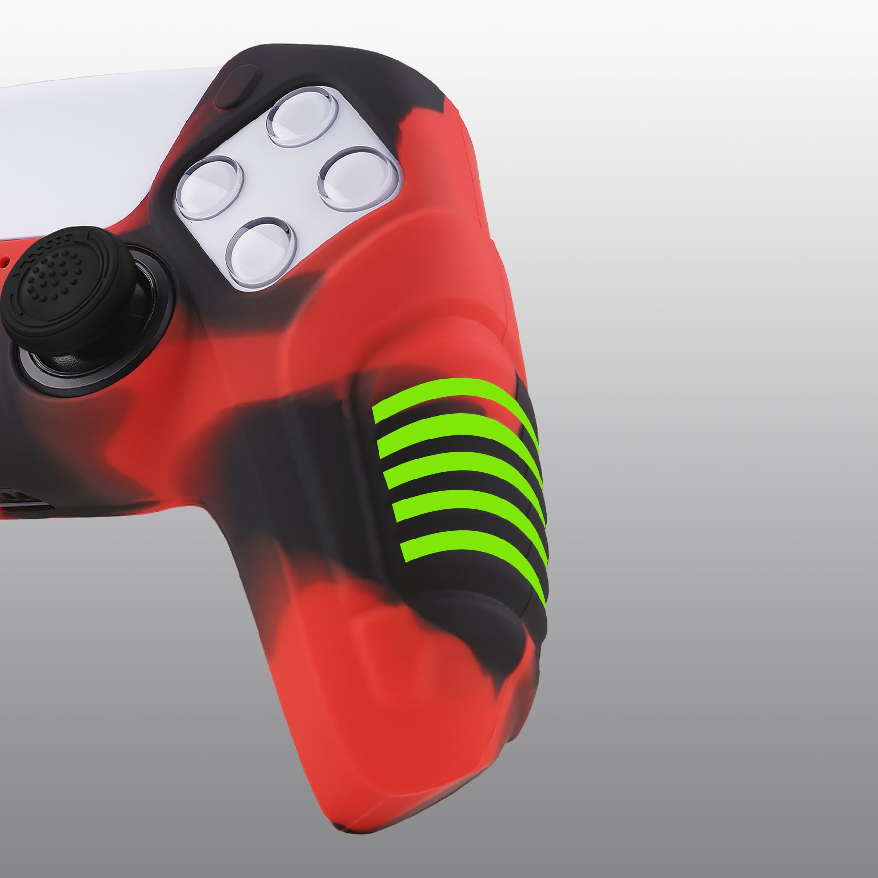PlayVital Funda de Silicona para ps5 Mando - Carcasa Antideslizante Ergonómica con 2 Tapas para Joysticks, Protector Suave y Resistente - Edición Guerrero Raging (Rojo Negro)