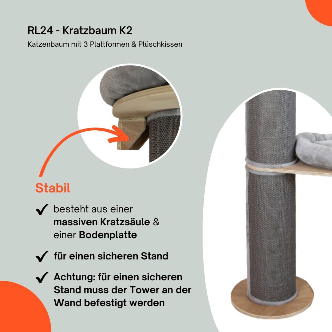 RL24 - Kratzbaum XXL K2 – Katzenbaum – Grau – Höhe 187 cm