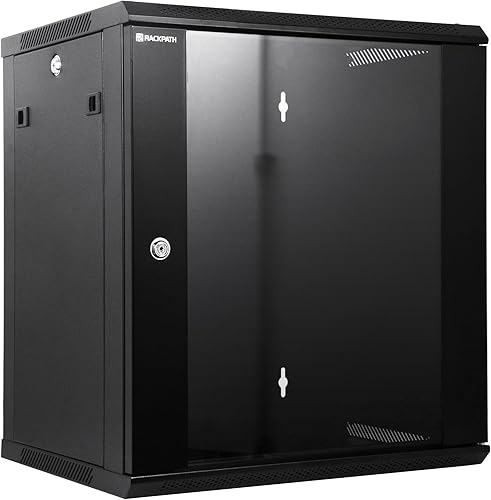 RackPath Gabinete de red de gabinete de servidor de montaje en pared de 12U, ventilador de refrigeración silencioso, puerta de vidrio con bloqueo,