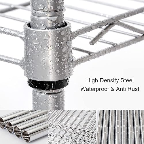 Miniatura 6 de ANTSKU Estantería de alambre de 3 niveles, estante de alambre ajustable, estantes de almacenamiento de metal para cocina, despensa, lavandería,