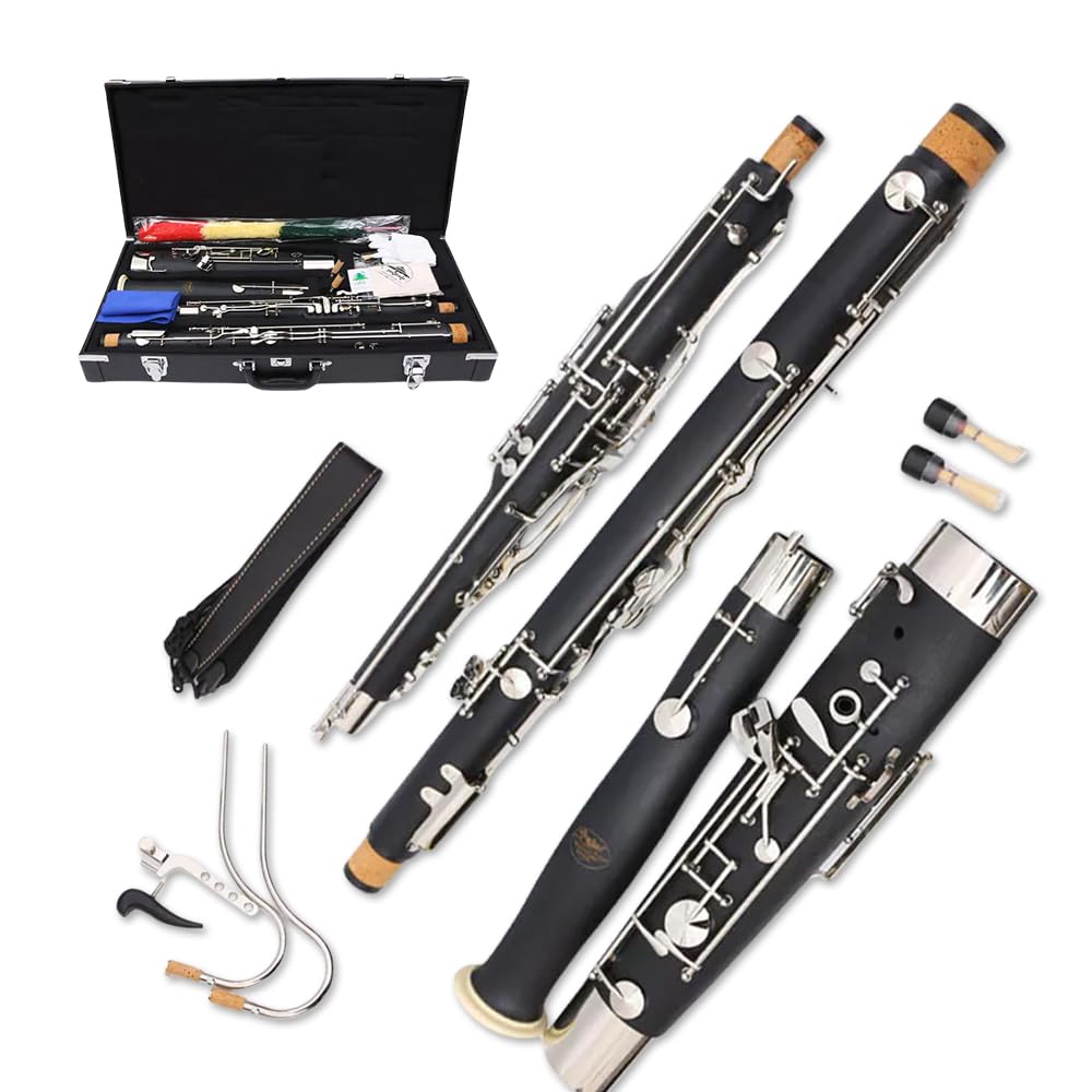 Fagott C-Schlüssel 26 Tasten, versilbertes Ahornholz/synthetisches Holz, Blasinstrument mit Etui, Zubehör-Set für Studenten, Anfänger, Fortgeschrittene (synthetisches Holz)