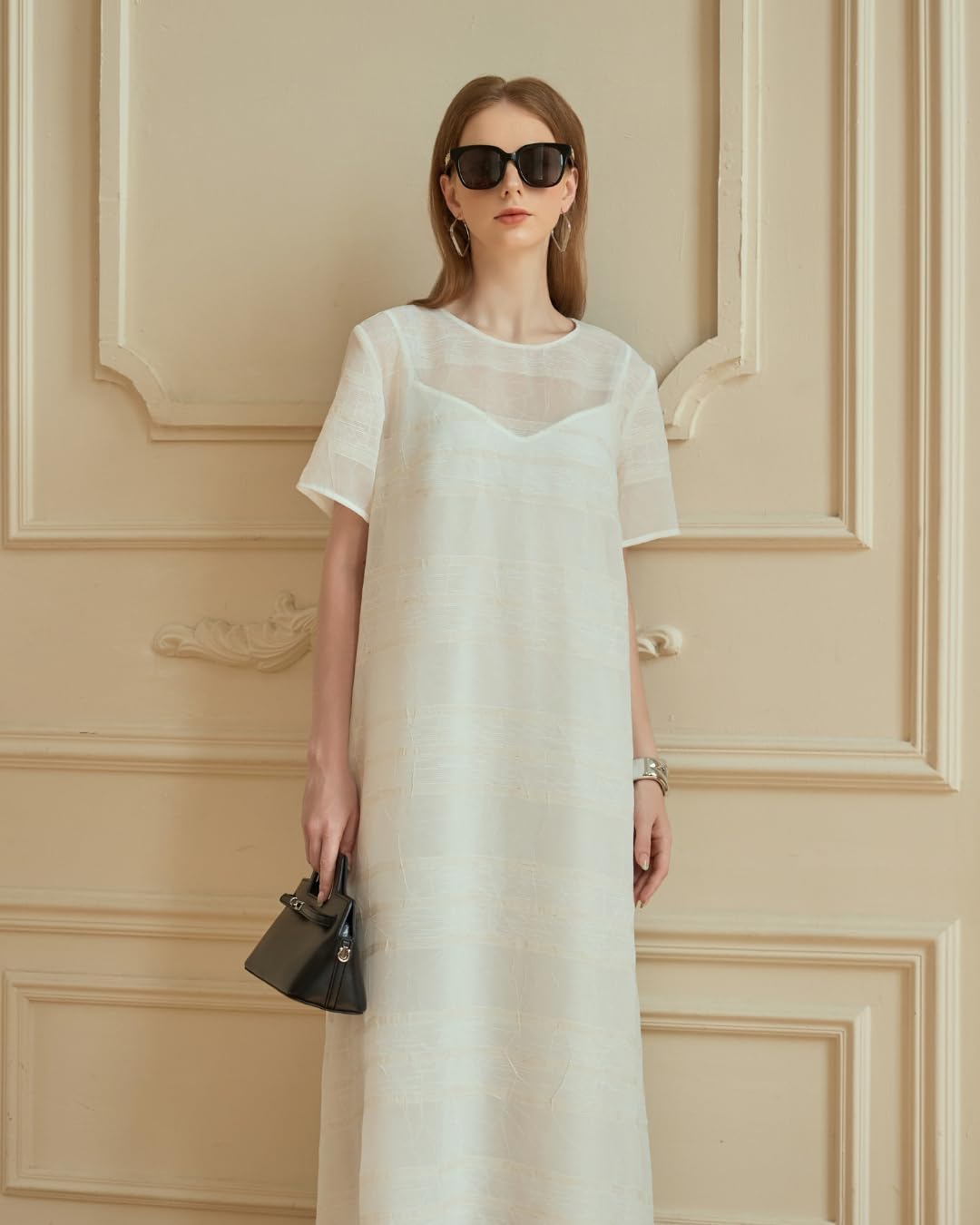 SIXDO G-White Organza Loose Dress for Women 2025, Elegant Wardrobe Essential for Work and Comfortable Casual Wear - Image 3