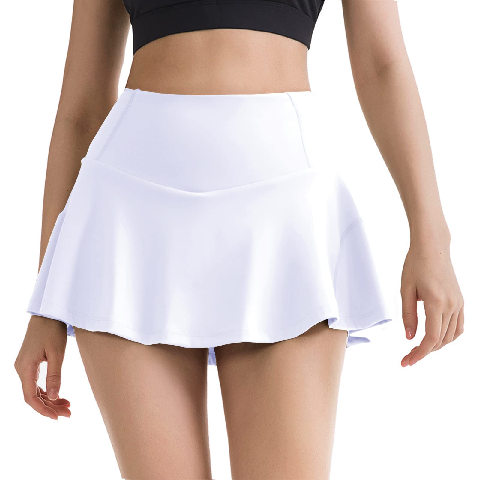 Gonna da tennis plissettata a vita alta per donna Pantaloncini integrati con 5 tasche gonne da golf Skorts corsa atletica, bianco, M