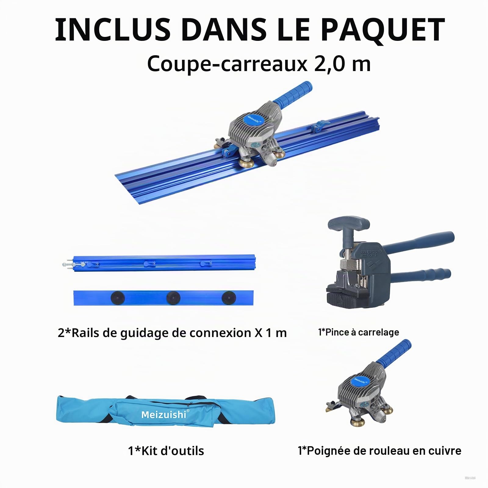 2.0m Coupe-Carrelage Manuel Précision Pour Céramique & Porcelaine Grand Format, Tête Alliage Tungstène, Utilisation À Une Main, Séparateur Et Guides Précision