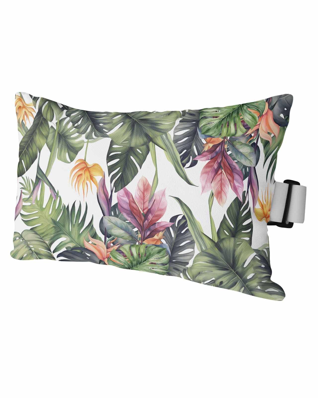 HERBED Outdoor Pillows Covers with Inserts Summer Tropical Green Palm Trees White Texture Waterproof Pillow with Adjustable Strap Throw Pillows for Patio Furniture Pool Lounge Chair, 11x16 Inch, 1PCS