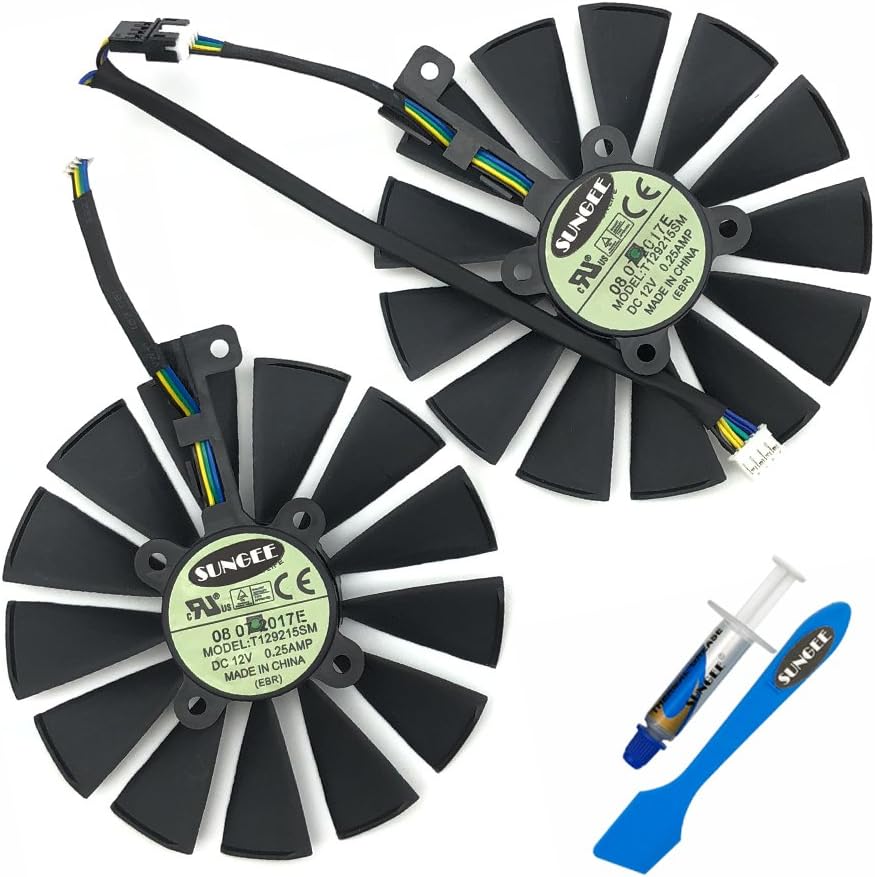 Z.N.Z T129215SM 95mm 12V 0.25AMP Graphics Card Cooling Fan for ASUS ROG Strix GTX 1050 1050Ti RX470 RX570 RX580 Poseidon GTX 1080Ti P11G Gaming Cerberus-GTX 1070Ti Video Card Fans, with Thermal Paste 2 Pcs/lot