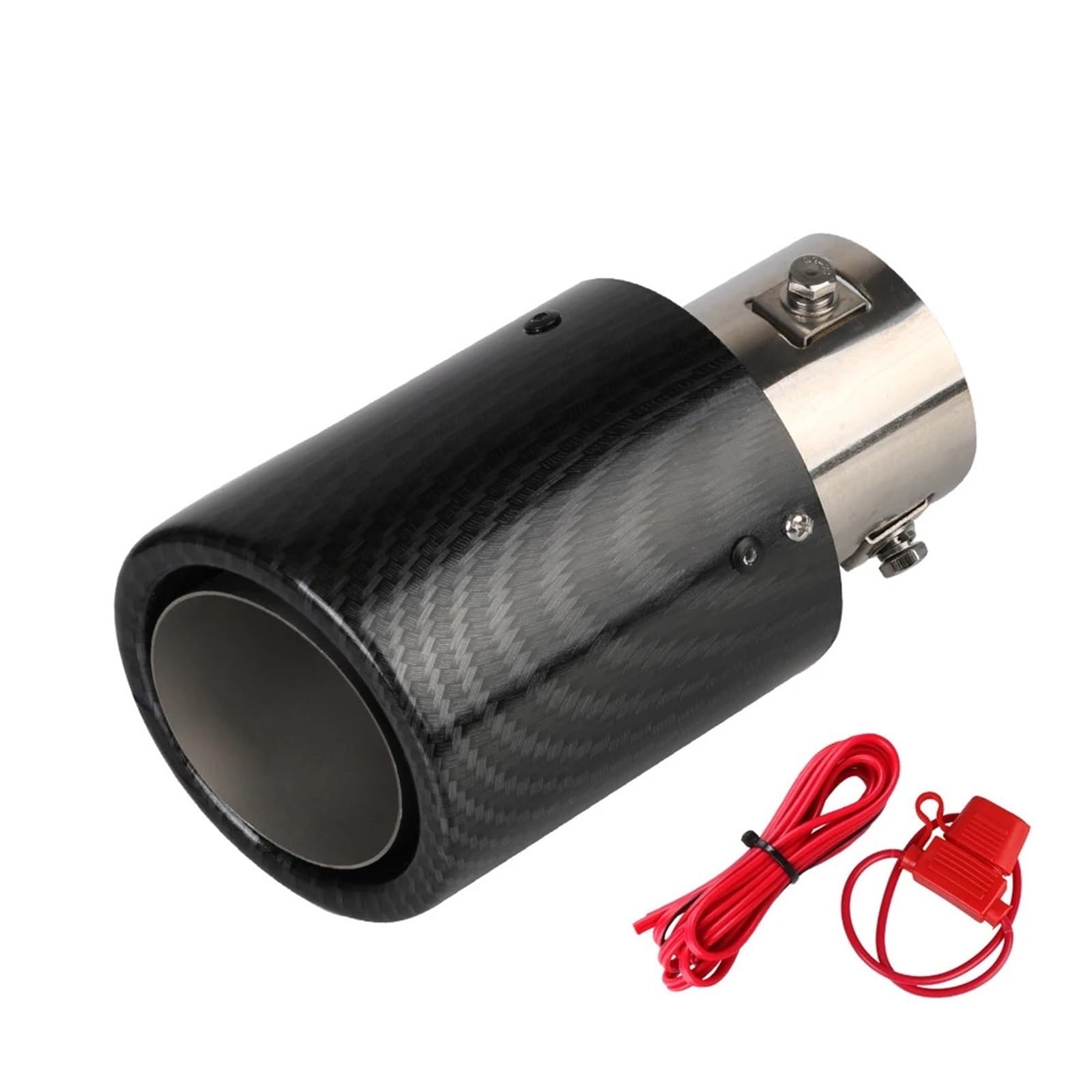 Silenciador trasero de tubo escape coche luminoso LED azul y fibra carbono universal 63-65mm 8