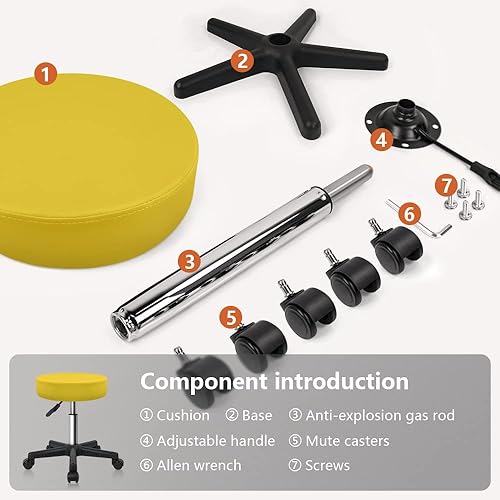 Vista 14 de KKTONER Taburete redondo con ruedas de cuero PU ajustable giratorio de trabajo de dibujo SPA Taburetes de salón Silla con ruedas Negro