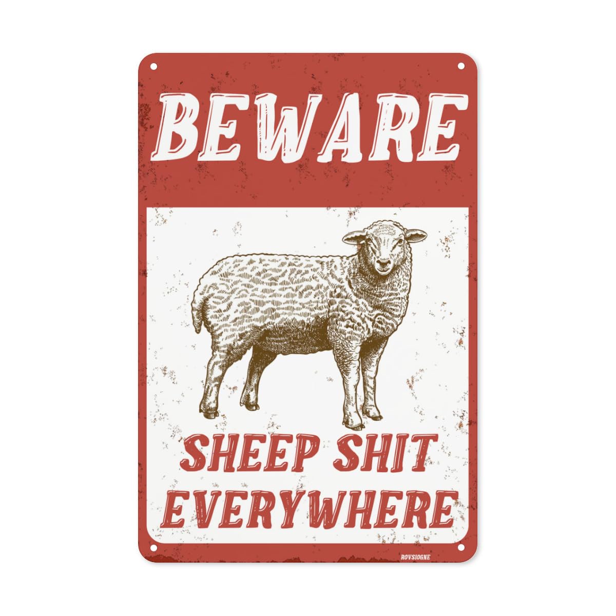 Vintage Farm Yard Beware Metal Sign Wall Art Retro Farmhouse Tin Sign Decoration - Fun Sheep Aesthetic 8x12 Inch Metal Plaque Poster for Home Room Wall Decor