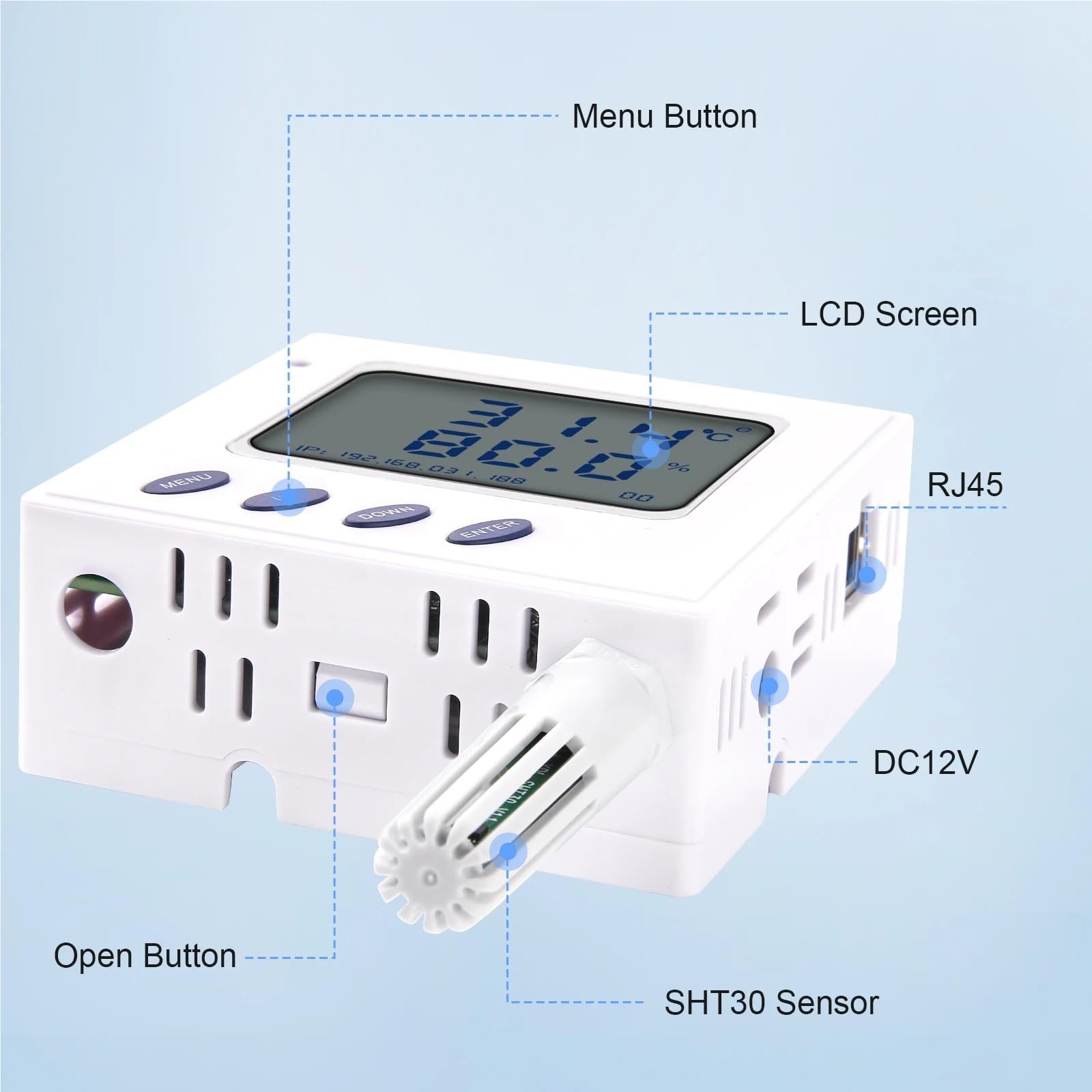 Il trasmettitore Ethernet di temperatura e umidità supporta il protocollo UDP/SNMP e l'alimentazione Poe con sensore Sht30 esterno