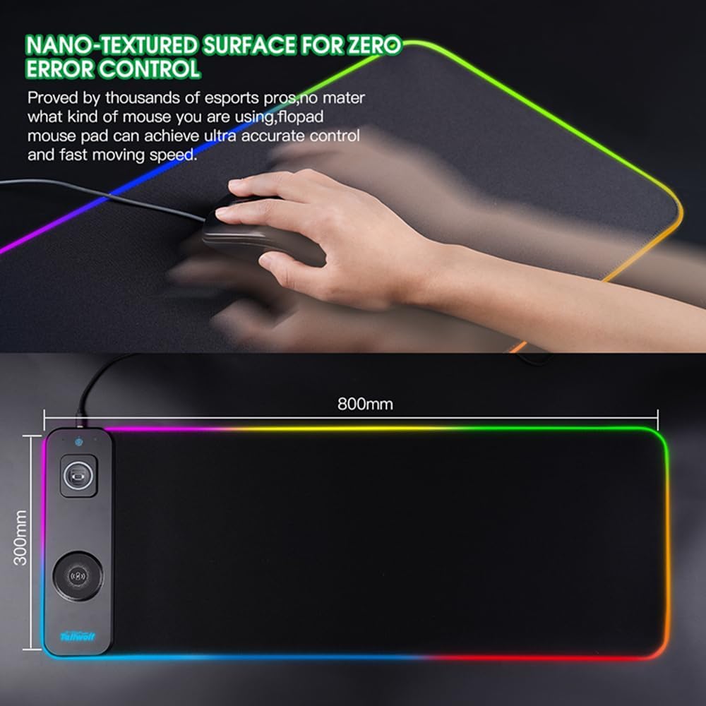 3-in-1 Wireless Charging RGB Gaming Mouse Pad, 800x300mm, 10 LED Light Modes, Non-Slip Rubber Base, USB, Compatible with PC
