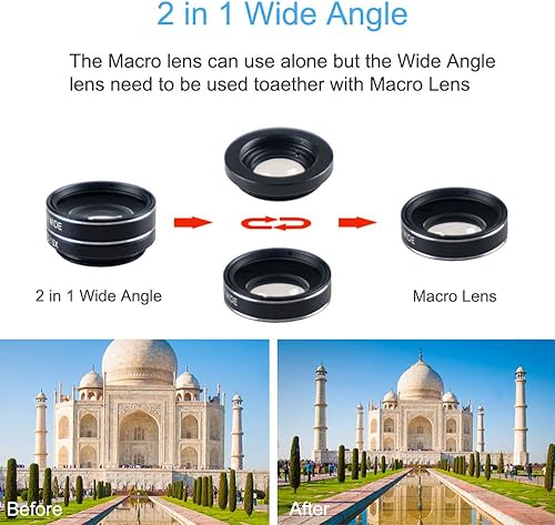 Miniatura 4 de SEVENKA Kit de lente de cámara de teléfono celular, lente teleobjetivo 18X con obturador remoto, trípode, ojo de pez, macro y lente gran angular