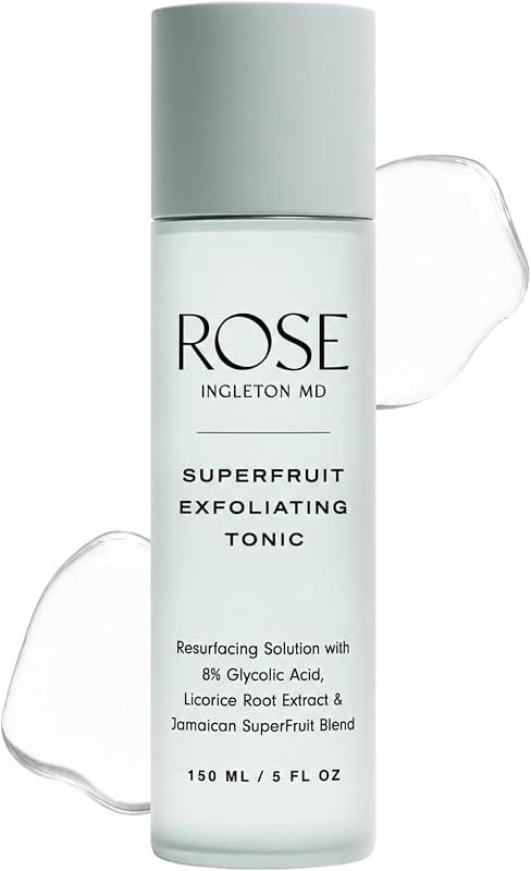 ROSE Ingleton MD Tônico esfoliante facial com ácido glicólico 8%, sem fragrância e sem álcool, 150 mL