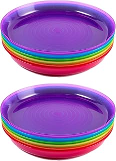Cuddly Hippo Kids Plastic Dinnerware Set of 12 Multi Color Plates - Reusable, BPA-Free, Dishwasher Safe and Microwaveable
