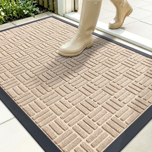 Image of OLANLY Front Door Mat Outside Entrance 35x23, Absorbent, Heavy Duty Sturdy Natural Rubber Doormat Indoor Outdoor, Non-Slip, Stain and Fade Resistant, Low Profile Floor Mat for Entryway, Latte White