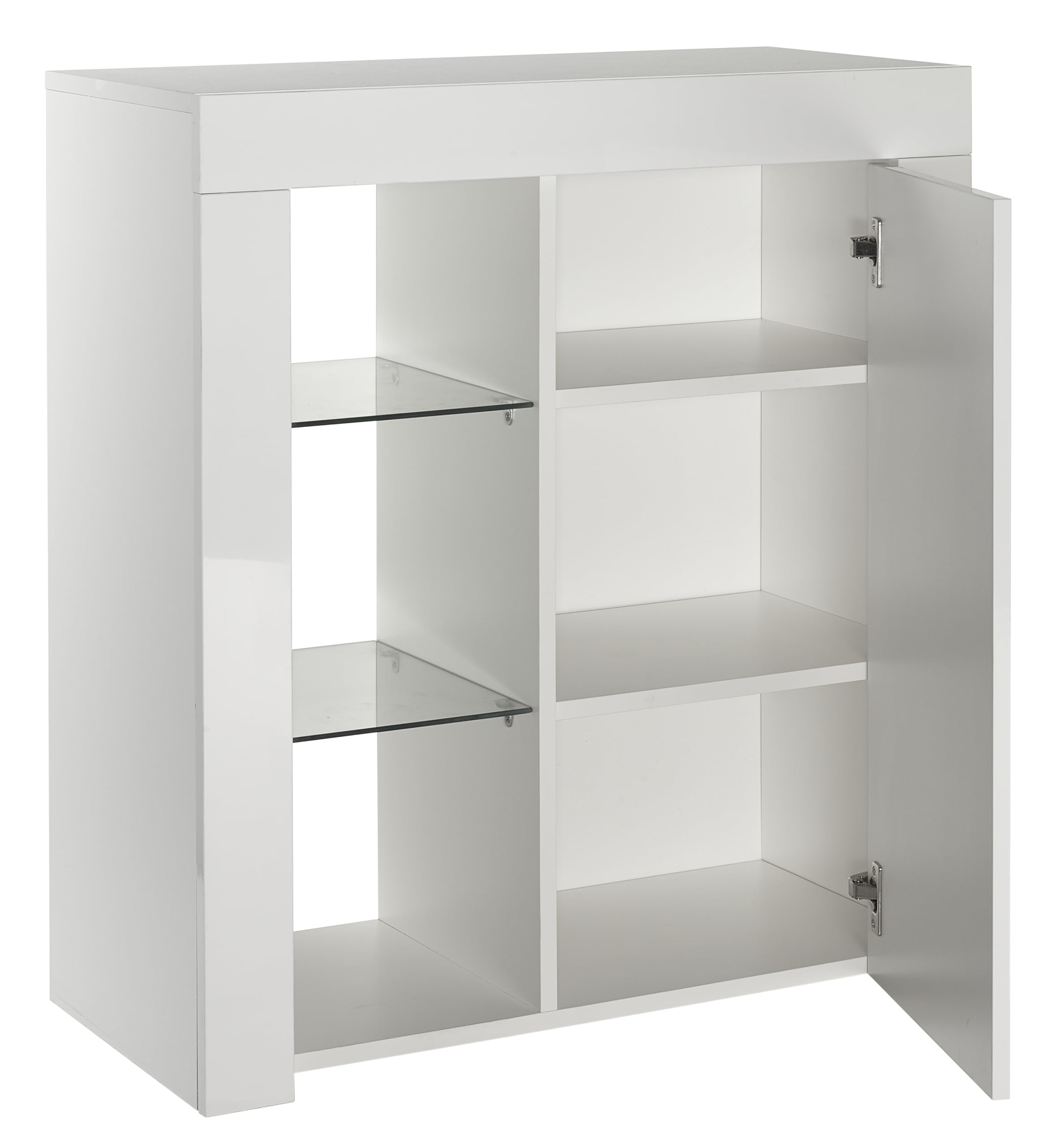 MMT Furniture Designs Ltd Credenza moderna bianca lucida – Mobile da soggiorno bianco lucido con luci a LED - Colore: bianco opaco/lucido, piccola