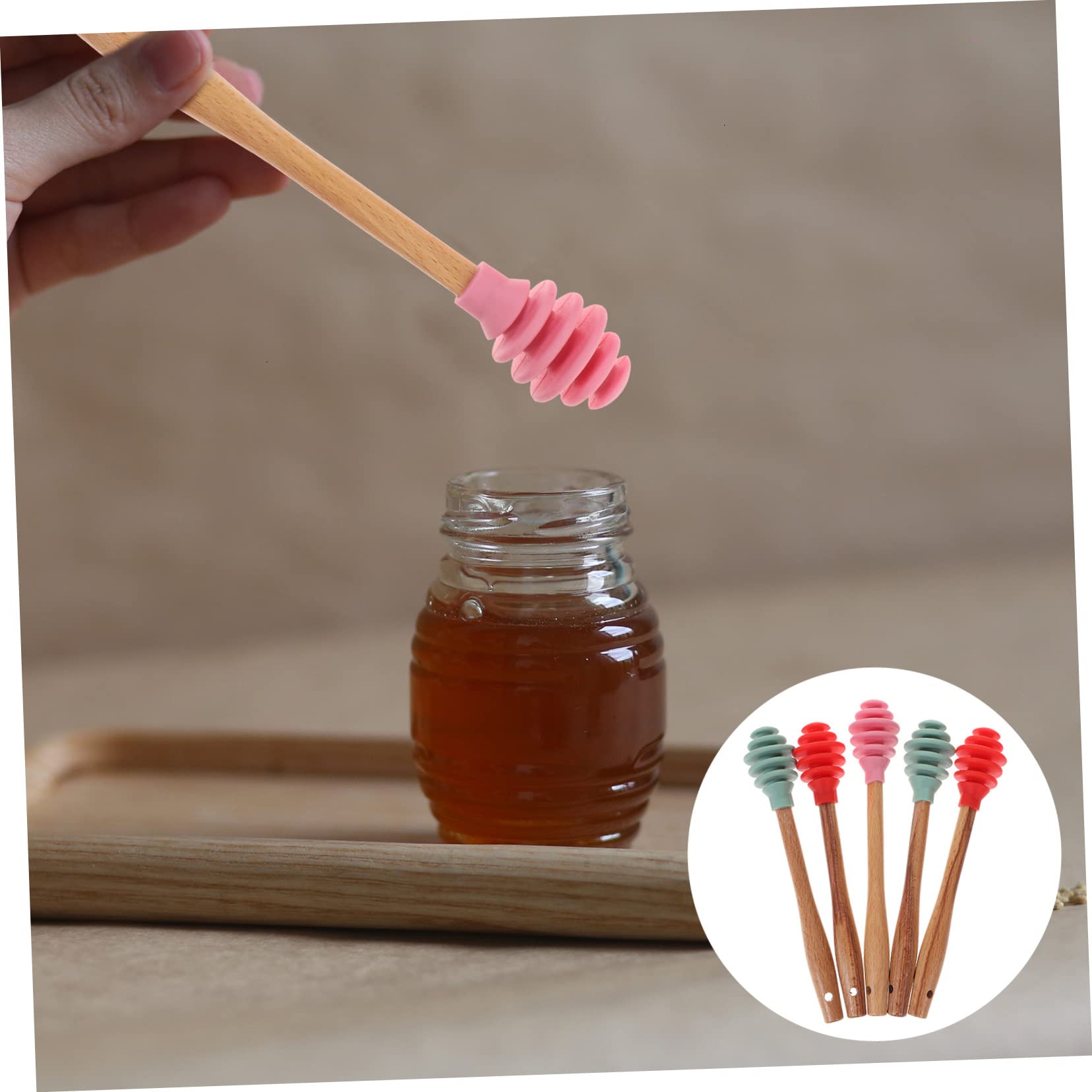 KICHOUSE 5pcs Silicone Honey Dippers, Non-stick Stirrer Spoons For Honey Pot Jar, Reusable Syrup Dippers, Assorted Colors, Ideal For Mixing And Serving Honey