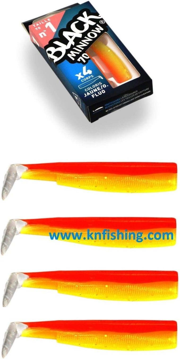 FIIISH-BLACK-MINNOW-70-No-1-SILICON-LURES-SPINNING (4 BODIES-ORANGE/YELLOW)