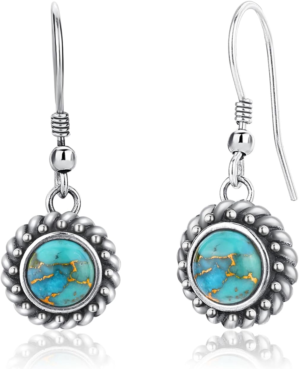 Turquoise Earrings for Women 925 Sterling Silver Pearl/Black Onyx/Opal Dangle Earrings Vintage Spiral/Wire Wrapped/Beads & Rope Ear Hook Earrings