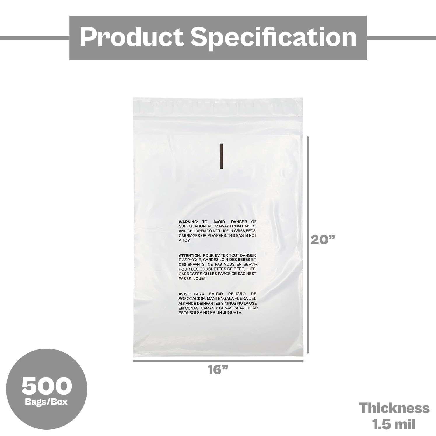 8" X 10" (200 Count) Self Seal Clear Poly Bags With Suffocation - View #7