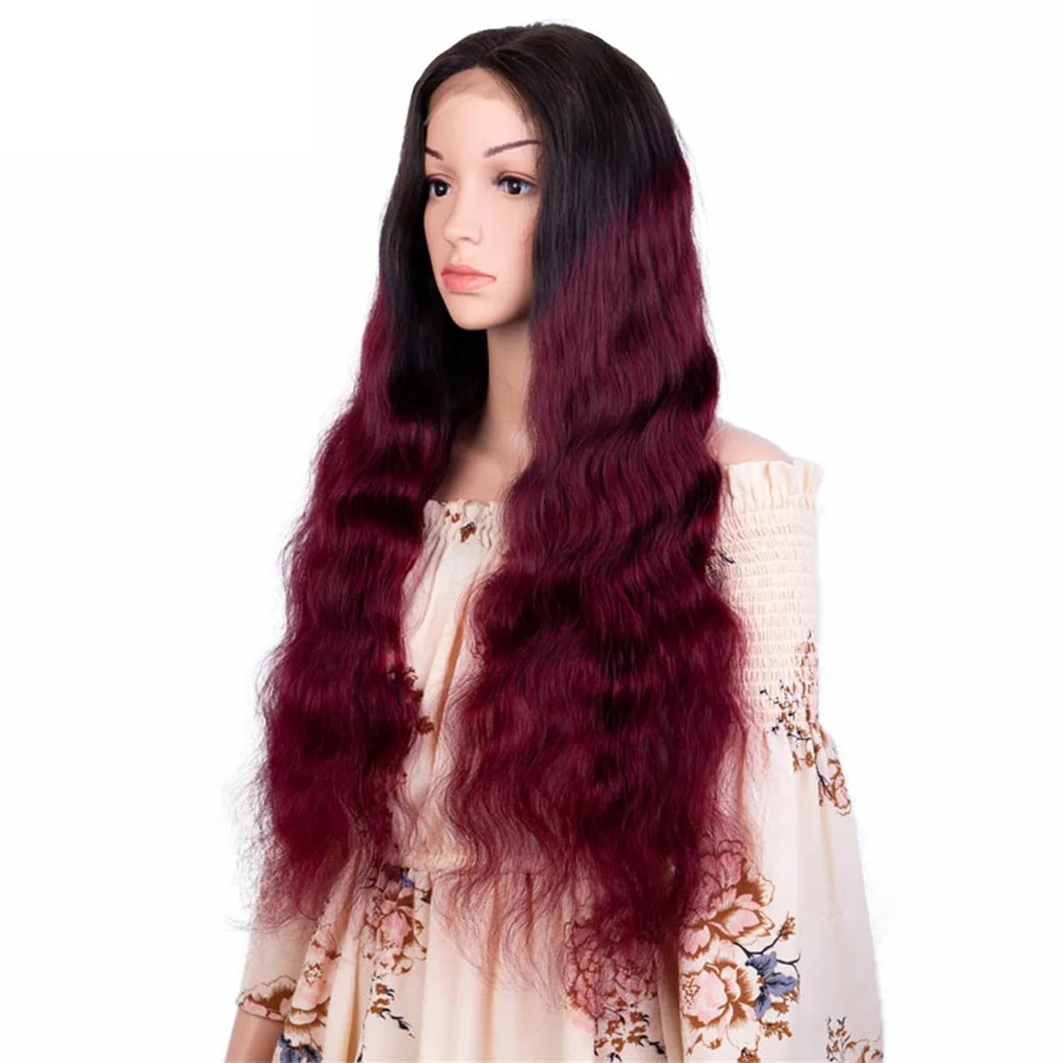 Women's 30 Inches Body Wave 4 * 4 Lace Closure Wigs Brazilian Human Hair Wigs Ombre Burgundy Lace Front Wigs