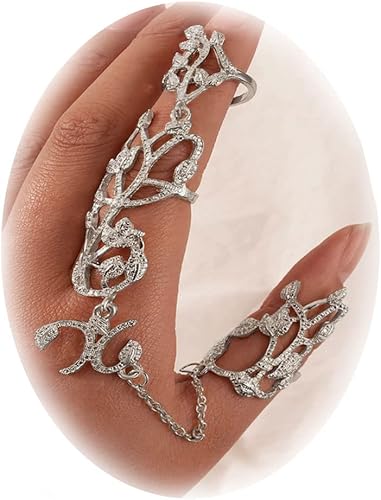 Anillo de dedo completo para mujer, con dije de hoja, pulsera con nudillos de cadena, anillo de dedo largo abierto, cadenas de mano, anillos