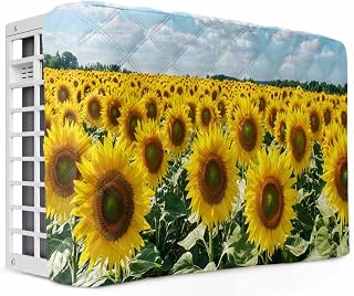 Turmeric Sunflowers Indoor AC Cover for Window Units, Spring Floral Blue Sky Country Farm Insulated Air Conditioner Unit Cover Inside Adjustable Waterproof with Elastic Straps, 21" L x 15" H x 3.5" D