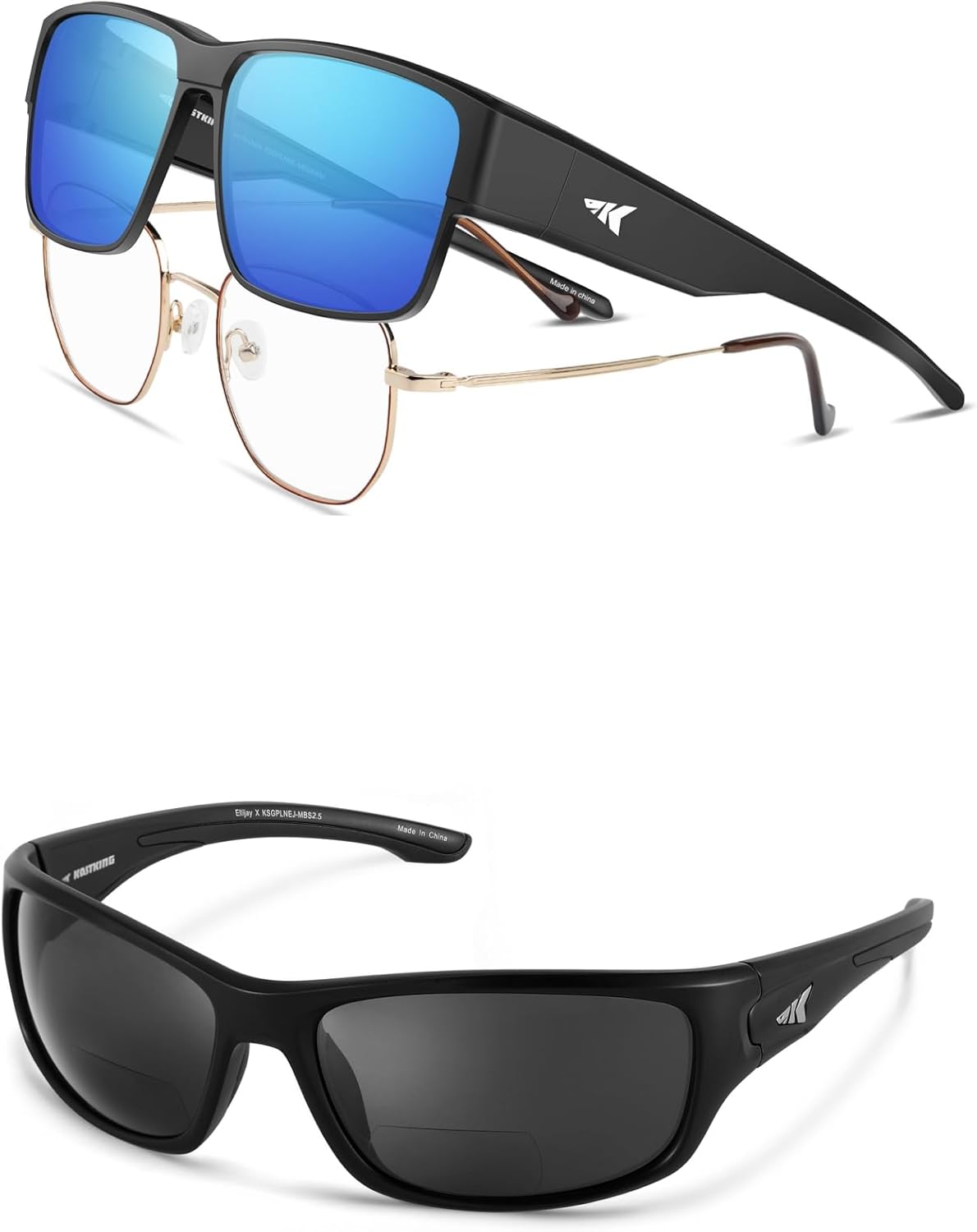 KastKing Ellijay Bifocal Polarized Sunglasses, Bi-Focal x1.5 x2.0 x2.5 Magnifications Molino Fit-Over Polarized Sunglasses-UV400 Protection Ultralight Wraparound