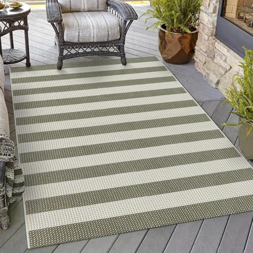 OJIA Striped Outdoor Area Rug 4'x6' Washable Patio Rugs Cotton