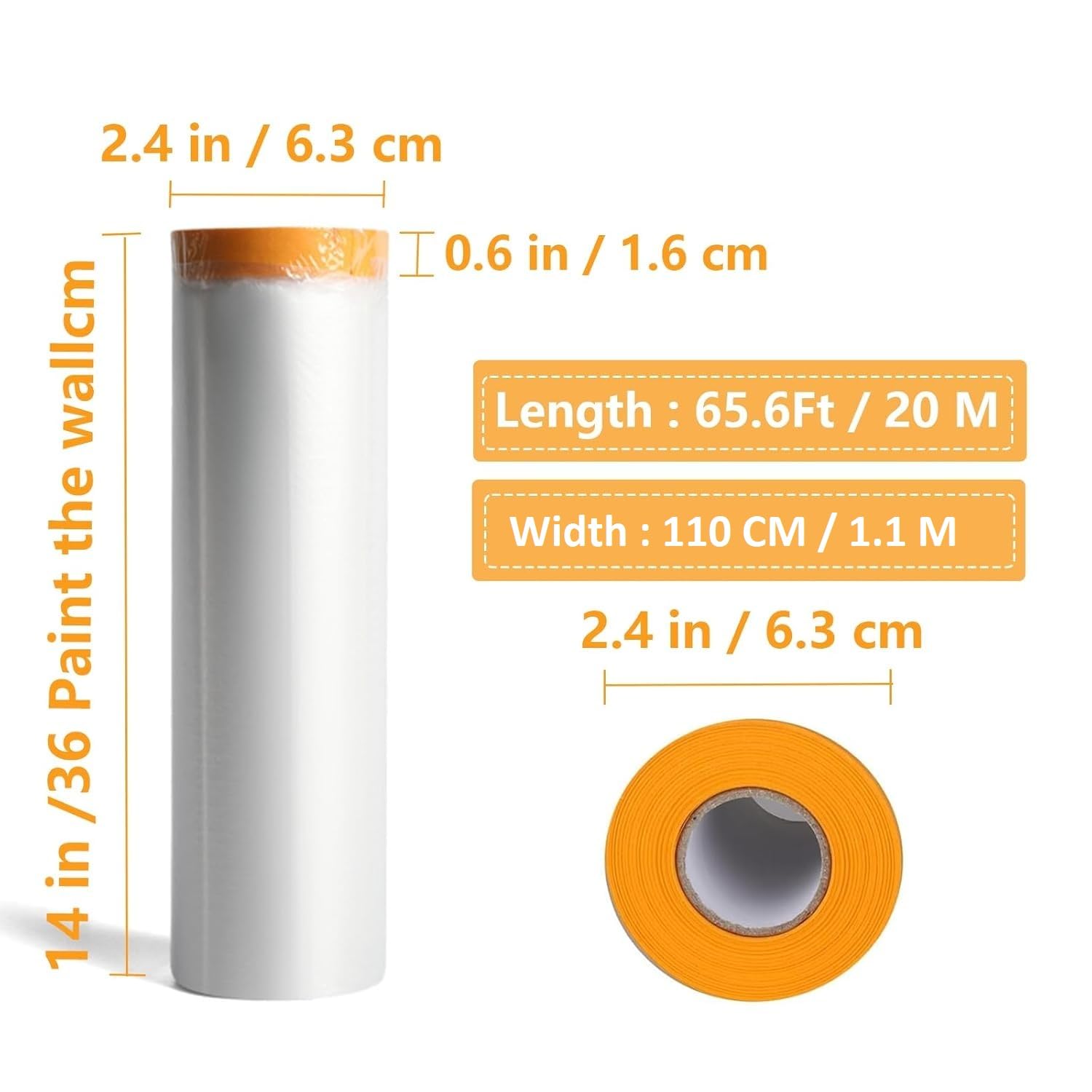 Delzon Painters Plastic with Tape, Pre-Taped Masking Paper for Painting Automotive Masking Film Paint Adhesive Protective Film 1