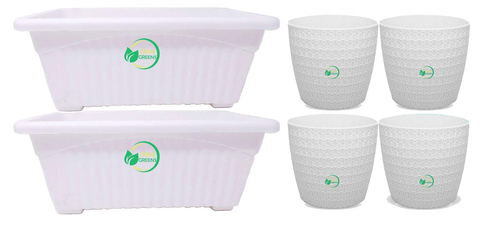 OSHIGREENS Combo Flower Pots Set Indoor and Outdoor | 2pc 14" Rectangular Flower Pots + 4pc 5.5" Indoor Table Top Flower Pot (B08M6HW1TK) Amazon Price History, Amazon Price Tracker