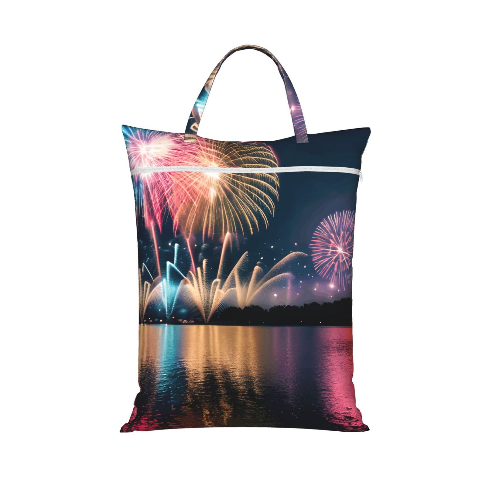 Fireworks Print Travel Laundry Bag Foldable Lightweight Camping Beach Dorm Weekend Getaways