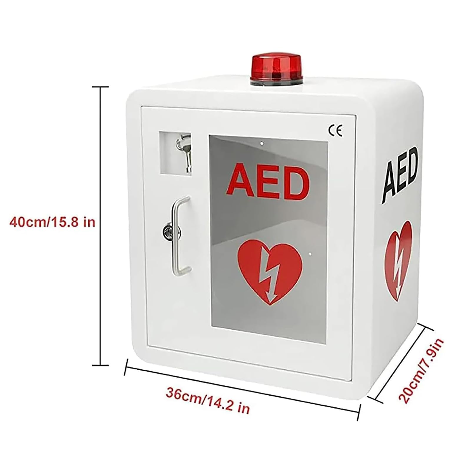 Boîte De Premiers Secours Murale en Acier, Armoire De Rangement pour Défibrillateur AED avec Clé, Alarme De Défibrillation, pour La Maison, Les Soins Infirmiers, Le Bus, Les Lieux Publics
